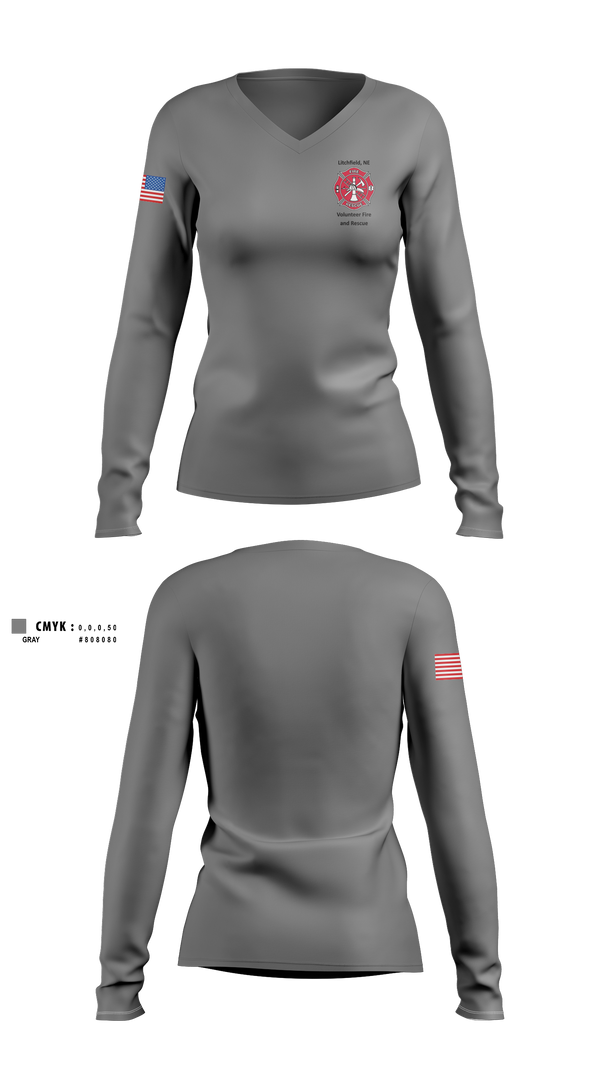 Womens Long Sleeve Vneck Shirt, Litchfield Volunteer Fire Department, Fire Department, Teamtime, Team time, sublimation, custom sports apparel, team uniforms, spirit wear, spiritwear, sports uniforms, custom shirts, team store, custom team store, fundraiser sports, apparel fundraiser
