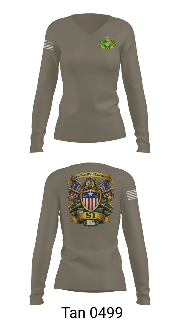 Womens Long Sleeve Vneck Shirt, 3d Regiment Cavalry, Army, Teamtime, Team time, sublimation, custom sports apparel, team uniforms, spirit wear, spiritwear, sports uniforms, custom shirts, team store, custom team store, fundraiser sports, apparel fundraiser