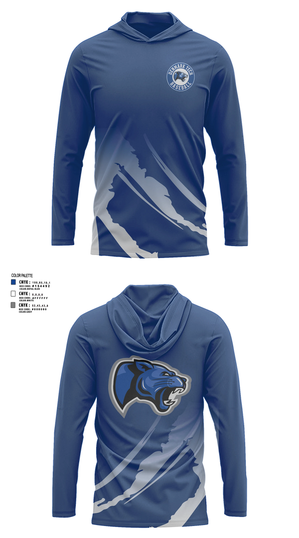 Long Sleeve Performance Shirt with hood, Denmark Tech Panthers, Baseball, Teamtime, Team time, sublimation, custom sports apparel, team uniforms, spirit wear, spiritwear, sports uniforms, custom shirts, team store, custom team store, fundraiser sports, apparel fundraiser