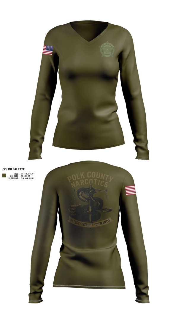 Womens Long Sleeve Vneck Shirt, POLK COUNTY NARCOTICS DIVISION, Police, Teamtime, Team time, sublimation, custom sports apparel, team uniforms, spirit wear, spiritwear, sports uniforms, custom shirts, team store, custom team store, fundraiser sports, apparel fundraiser