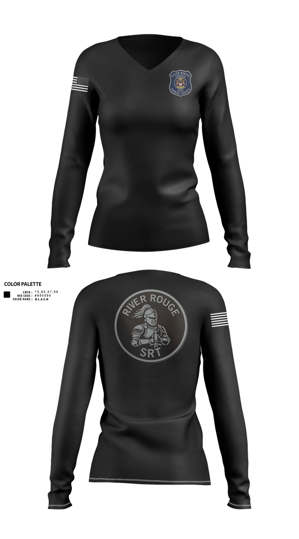 Womens Long Sleeve Vneck Shirt, River Rouge Police Special Response Team, Police, Teamtime, Team time, sublimation, custom sports apparel, team uniforms, spirit wear, spiritwear, sports uniforms, custom shirts, team store, custom team store, fundraiser sports, apparel fundraiser