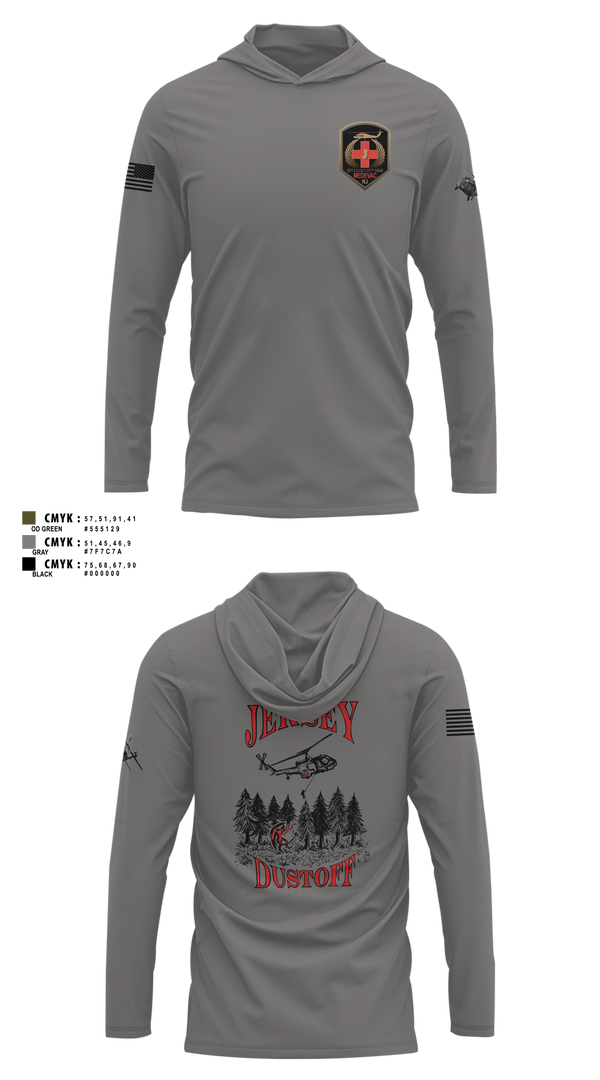 Long Sleeve Performance Shirt with hood, 1-171 MEDEVAC Dustoff, National Guard, Teamtime, Team time, sublimation, custom sports apparel, team uniforms, spirit wear, spiritwear, sports uniforms, custom shirts, team store, custom team store, fundraiser sports, apparel fundraiser