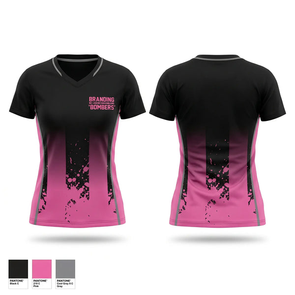 Womens Short Sleeve Vneck Shirt, BOMBERS, Baseball, Teamtime, Team time, sublimation, custom sports apparel, team uniforms, spirit wear, spiritwear, sports uniforms, custom shirts, team store, custom team store, fundraiser sports, apparel fundraiser