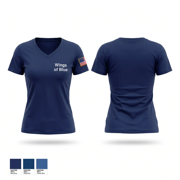 Womens Short Sleeve Vneck Shirt, Wings of Blue, Air Force, Teamtime, Team time, sublimation, custom sports apparel, team uniforms, spirit wear, spiritwear, sports uniforms, custom shirts, team store, custom team store, fundraiser sports, apparel fundraiser