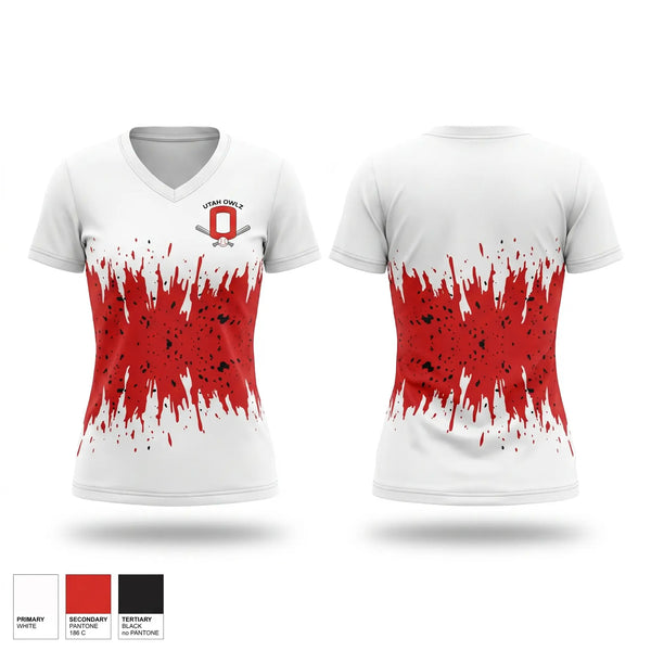 Womens Short Sleeve Vneck Shirt, Utah Owlz, Baseball, Teamtime, Team time, sublimation, custom sports apparel, team uniforms, spirit wear, spiritwear, sports uniforms, custom shirts, team store, custom team store, fundraiser sports, apparel fundraiser
