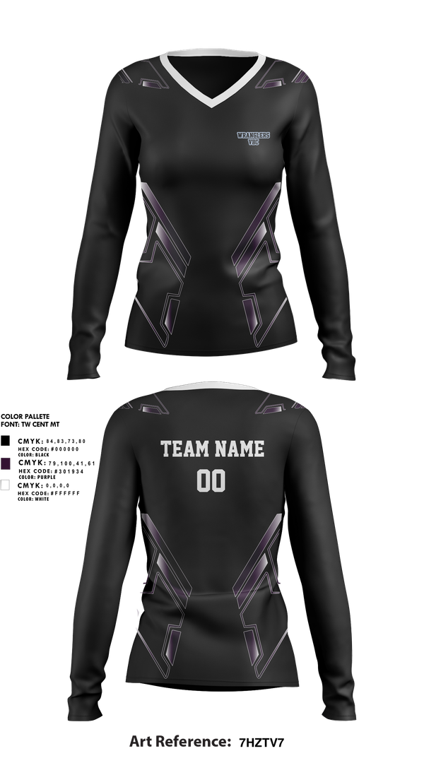 Womens Long Sleeve Vneck Shirt, Wrangler VBC, Women's Volleyball, Teamtime, Team time, sublimation, custom sports apparel, team uniforms, spirit wear, spiritwear, sports uniforms, custom shirts, team store, custom team store, fundraiser sports, apparel fundraiser