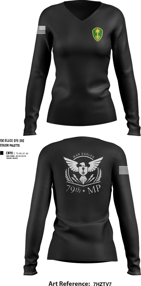 Womens Long Sleeve Vneck Shirt, 79th MP Co, Army, Teamtime, Team time, sublimation, custom sports apparel, team uniforms, spirit wear, spiritwear, sports uniforms, custom shirts, team store, custom team store, fundraiser sports, apparel fundraiser