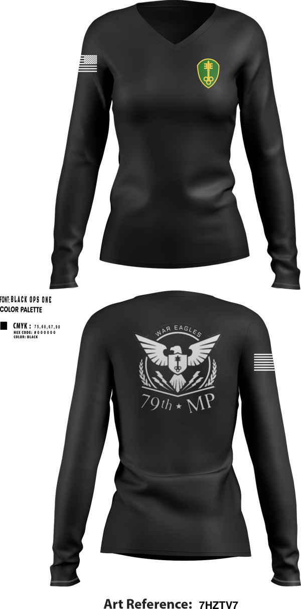 Womens Long Sleeve Vneck Shirt, 79th MP Co, Army, Teamtime, Team time, sublimation, custom sports apparel, team uniforms, spirit wear, spiritwear, sports uniforms, custom shirts, team store, custom team store, fundraiser sports, apparel fundraiser