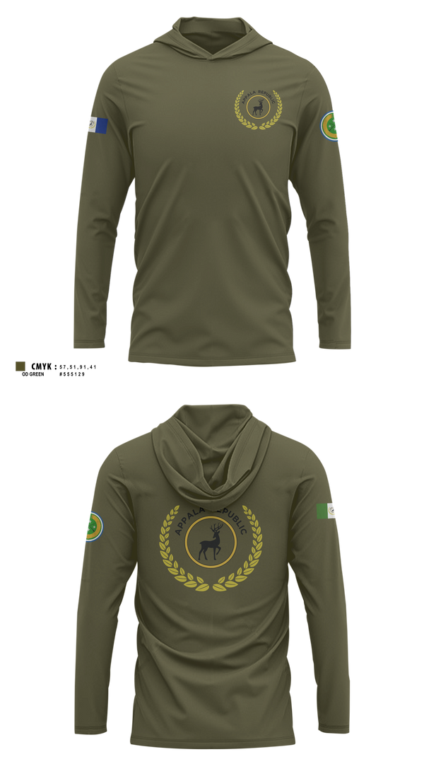 Long Sleeve Performance Shirt with hood, Appala Republic, Army, Teamtime, Team time, sublimation, custom sports apparel, team uniforms, spirit wear, spiritwear, sports uniforms, custom shirts, team store, custom team store, fundraiser sports, apparel fundraiser