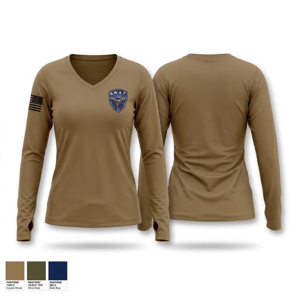 Womens Long Sleeve Vneck Shirt, Maumelle SWAT, Police, Teamtime, Team time, sublimation, custom sports apparel, team uniforms, spirit wear, spiritwear, sports uniforms, custom shirts, team store, custom team store, fundraiser sports, apparel fundraiser