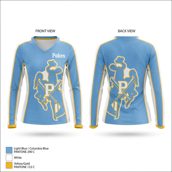 Womens Long Sleeve Vneck Shirt, Pokes, Baseball, Teamtime, Team time, sublimation, custom sports apparel, team uniforms, spirit wear, spiritwear, sports uniforms, custom shirts, team store, custom team store, fundraiser sports, apparel fundraiser
