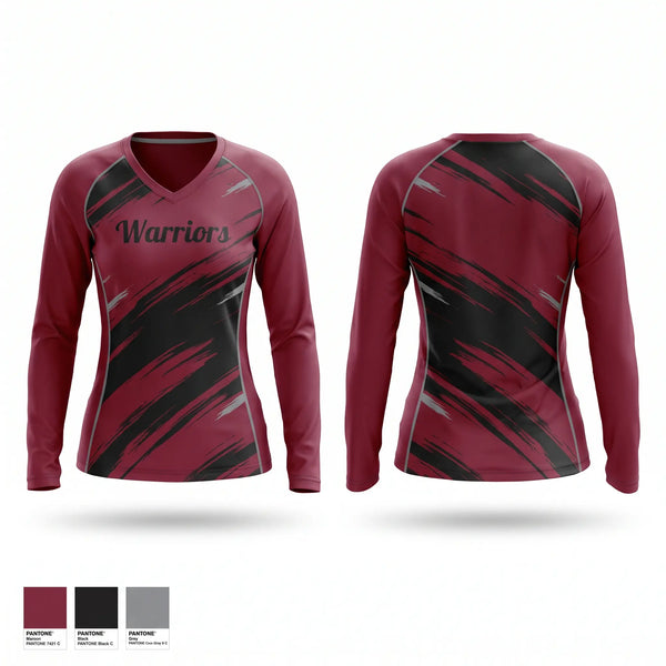 Womens Long Sleeve Vneck Shirt, Warriors, Softball, Teamtime, Team time, sublimation, custom sports apparel, team uniforms, spirit wear, spiritwear, sports uniforms, custom shirts, team store, custom team store, fundraiser sports, apparel fundraiser