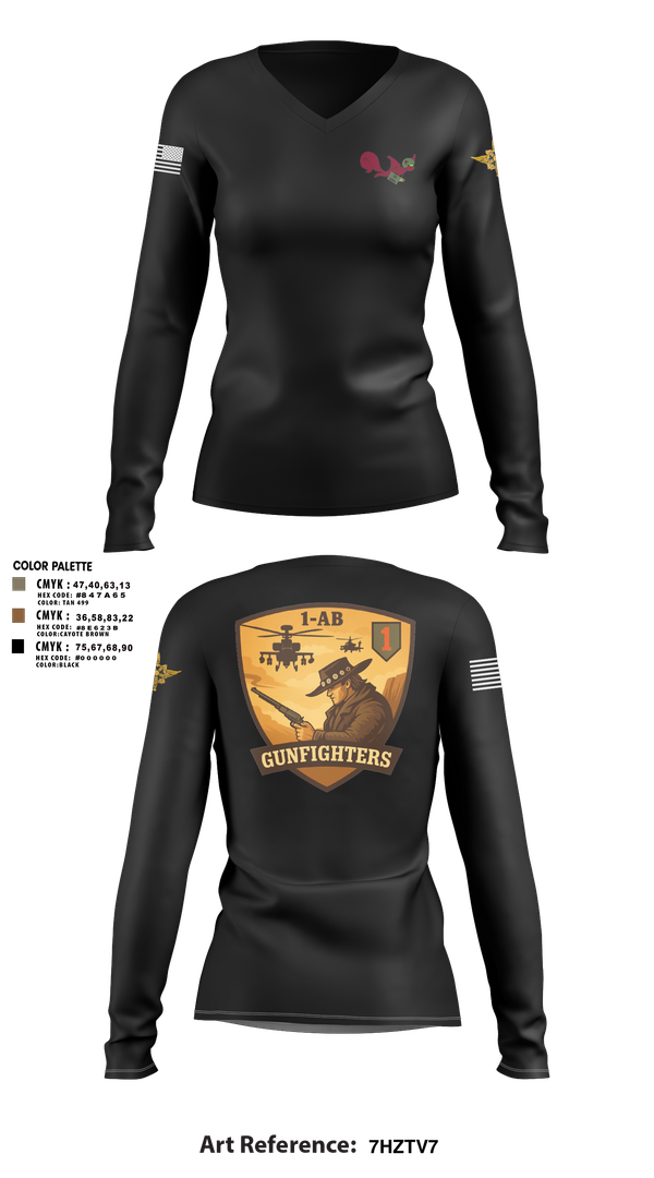 Womens Long Sleeve Vneck Shirt, 1-1 Attack Battalion, HHC, S2, Army, Teamtime, Team time, sublimation, custom sports apparel, team uniforms, spirit wear, spiritwear, sports uniforms, custom shirts, team store, custom team store, fundraiser sports, apparel fundraiser