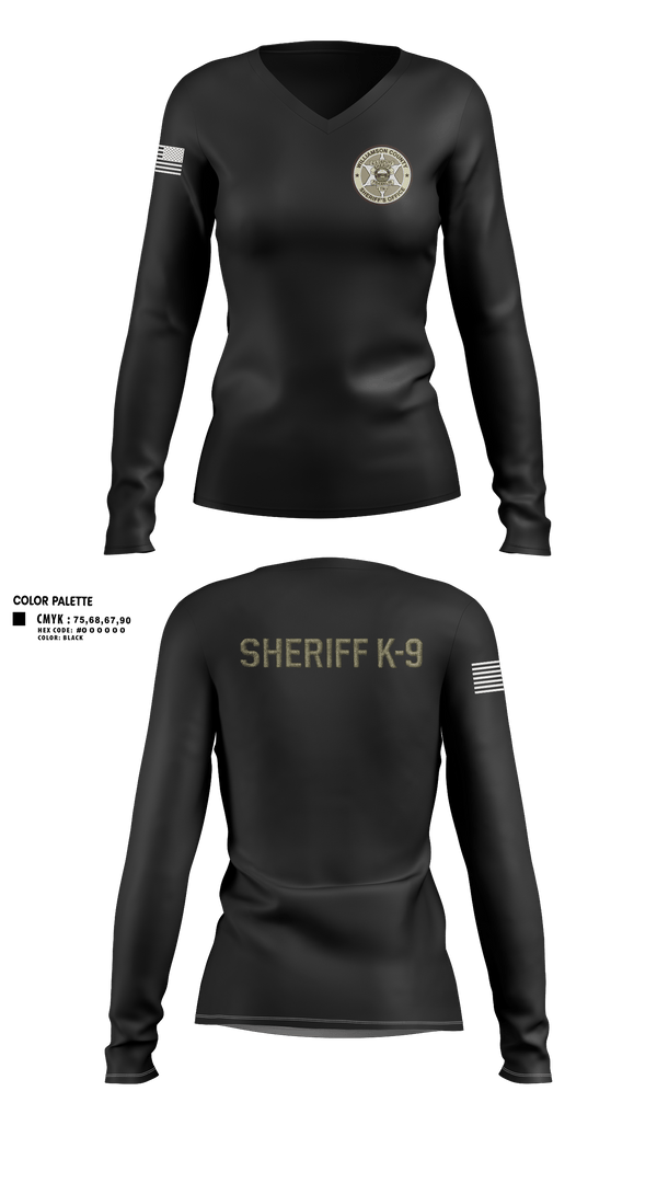 Womens Long Sleeve Vneck Shirt, Williamson County K-9 Unit, Police, Teamtime, Team time, sublimation, custom sports apparel, team uniforms, spirit wear, spiritwear, sports uniforms, custom shirts, team store, custom team store, fundraiser sports, apparel fundraiser