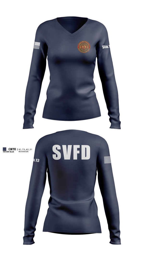 Womens Long Sleeve Vneck Shirt, Salineville fire department, Fire Department, Teamtime, Team time, sublimation, custom sports apparel, team uniforms, spirit wear, spiritwear, sports uniforms, custom shirts, team store, custom team store, fundraiser sports, apparel fundraiser