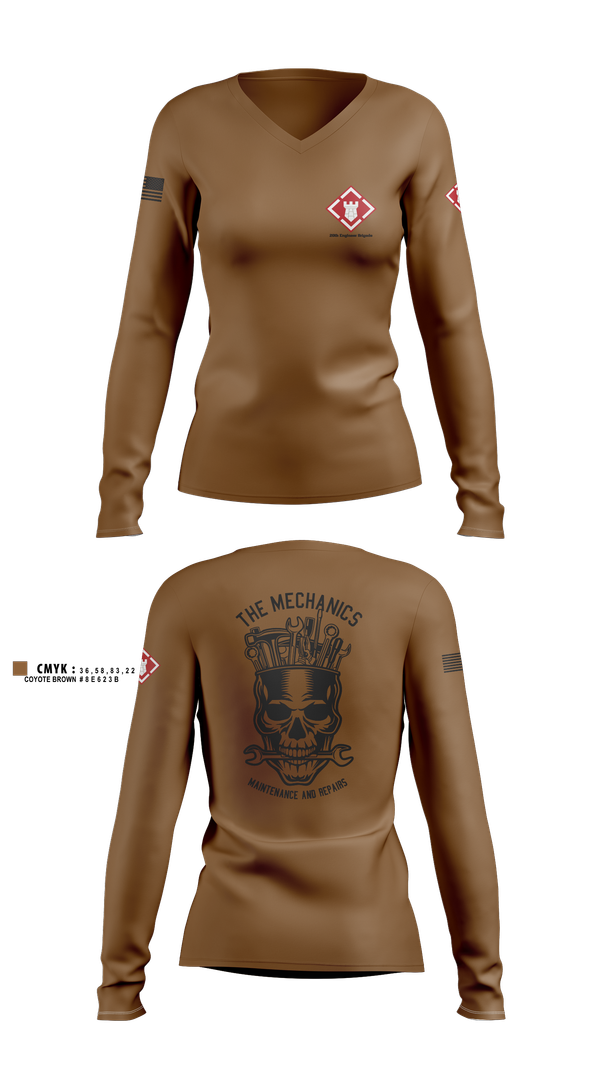 Womens Long Sleeve Vneck Shirt, 20th Engineer Brigade, , Teamtime, Team time, sublimation, custom sports apparel, team uniforms, spirit wear, spiritwear, sports uniforms, custom shirts, team store, custom team store, fundraiser sports, apparel fundraiser