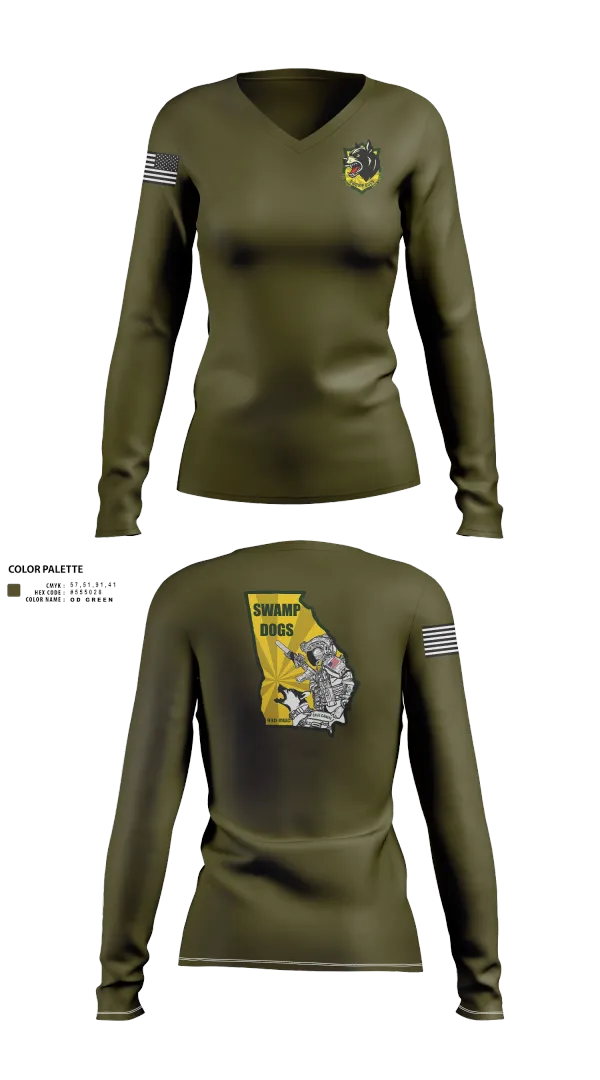 Womens Long Sleeve Vneck Shirt, 93D MP DET (MWD), , Teamtime, Team time, sublimation, custom sports apparel, team uniforms, spirit wear, spiritwear, sports uniforms, custom shirts, team store, custom team store, fundraiser sports, apparel fundraiser