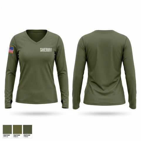 Womens Long Sleeve Vneck Shirt, Sheriff, Police, Teamtime, Team time, sublimation, custom sports apparel, team uniforms, spirit wear, spiritwear, sports uniforms, custom shirts, team store, custom team store, fundraiser sports, apparel fundraiser