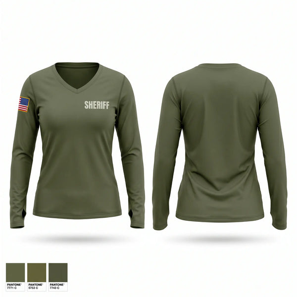 Womens Long Sleeve Vneck Shirt, Sheriff, Police, Teamtime, Team time, sublimation, custom sports apparel, team uniforms, spirit wear, spiritwear, sports uniforms, custom shirts, team store, custom team store, fundraiser sports, apparel fundraiser