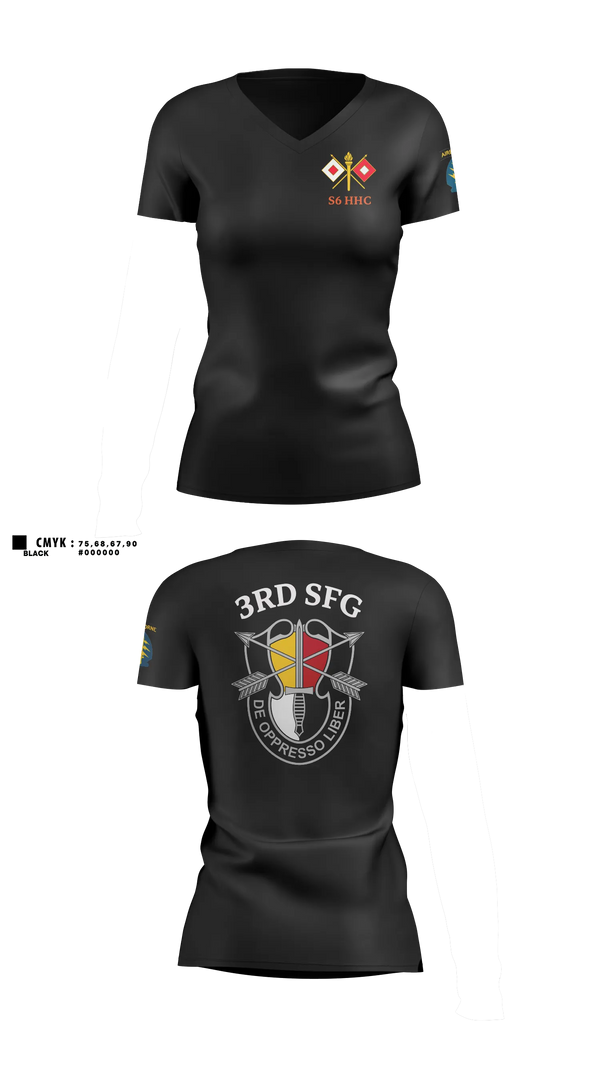 Womens Short Sleeve Vneck Shirt, S6 HHC 3SFG(A), Army, Teamtime, Team time, sublimation, custom sports apparel, team uniforms, spirit wear, spiritwear, sports uniforms, custom shirts, team store, custom team store, fundraiser sports, apparel fundraiser