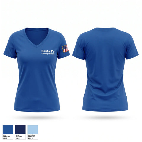 Womens Short Sleeve Vneck Shirt, Santa Fe Fire Department, Fire Department, Teamtime, Team time, sublimation, custom sports apparel, team uniforms, spirit wear, spiritwear, sports uniforms, custom shirts, team store, custom team store, fundraiser sports, apparel fundraiser