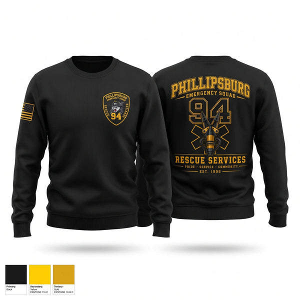 Crew Neck Sweatshirt, Phillipsburg Emergency Squad - Rescue Services Division, EMS/EMT, Teamtime, Team time, sublimation, custom sports apparel, team uniforms, spirit wear, spiritwear, sports uniforms, custom shirts, team store, custom team store, fundraiser sports, apparel fundraiser