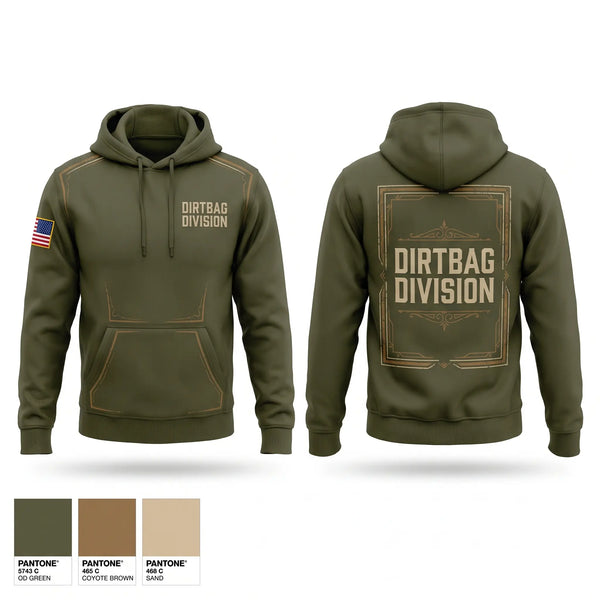 Hoodie, Dirtbag Division, Army, Teamtime, Team time, sublimation, custom sports apparel, team uniforms, spirit wear, spiritwear, sports uniforms, custom shirts, team store, custom team store, fundraiser sports, apparel fundraiser