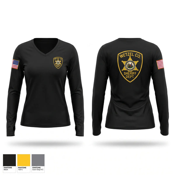 Womens Long Sleeve Vneck Shirt, Wetzel County Sheriffs Office, Police, Teamtime, Team time, sublimation, custom sports apparel, team uniforms, spirit wear, spiritwear, sports uniforms, custom shirts, team store, custom team store, fundraiser sports, apparel fundraiser
