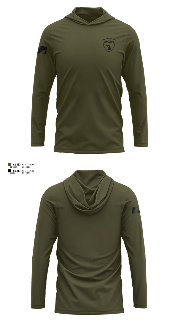 Long Sleeve hooded sunshirt, S.T.A.R.T, Police, Teamtime, Team time, sublimation, custom sports apparel, team uniforms, spirit wear, spiritwear, sports uniforms, custom shirts, team store, custom team store, fundraiser sports, apparel fundraiser