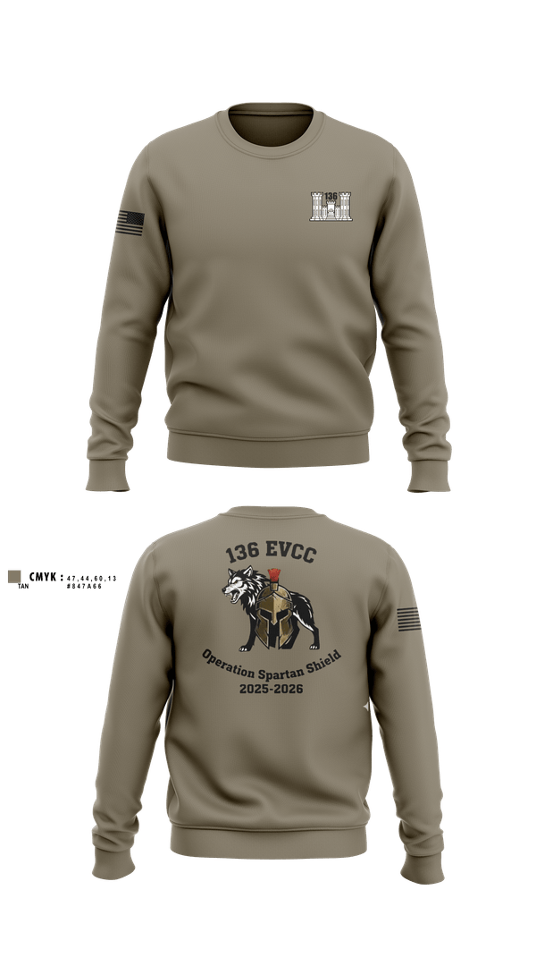 Crew Neck Sweatshirt, 136 EVCC, Army, Teamtime, Team time, sublimation, custom sports apparel, team uniforms, spirit wear, spiritwear, sports uniforms, custom shirts, team store, custom team store, fundraiser sports, apparel fundraiser