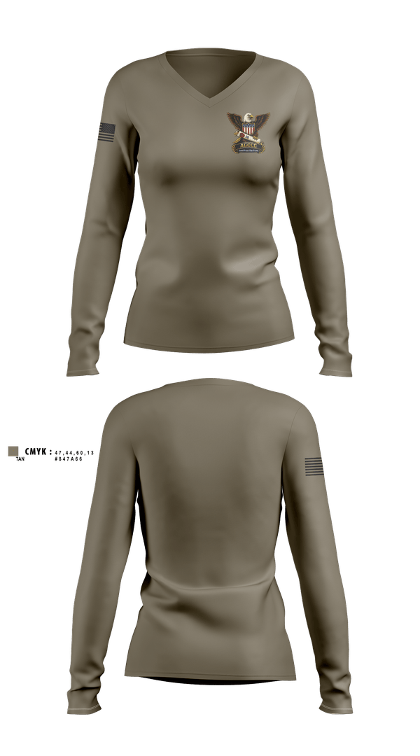 Womens Long Sleeve Vneck Shirt, AGCCC, 001-26, Army, Teamtime, Team time, sublimation, custom sports apparel, team uniforms, spirit wear, spiritwear, sports uniforms, custom shirts, team store, custom team store, fundraiser sports, apparel fundraiser