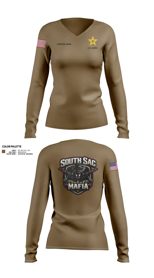 Womens Long Sleeve Vneck Shirt, SAC SOUTH, Army, Teamtime, Team time, sublimation, custom sports apparel, team uniforms, spirit wear, spiritwear, sports uniforms, custom shirts, team store, custom team store, fundraiser sports, apparel fundraiser