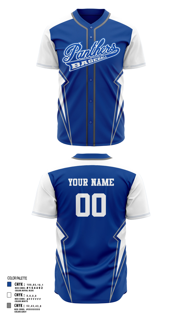 Full Button Baseball Jersey, Denmark Tech Panthers, Baseball, Teamtime, Team time, sublimation, custom sports apparel, team uniforms, spirit wear, spiritwear, sports uniforms, custom shirts, team store, custom team store, fundraiser sports, apparel fundraiser