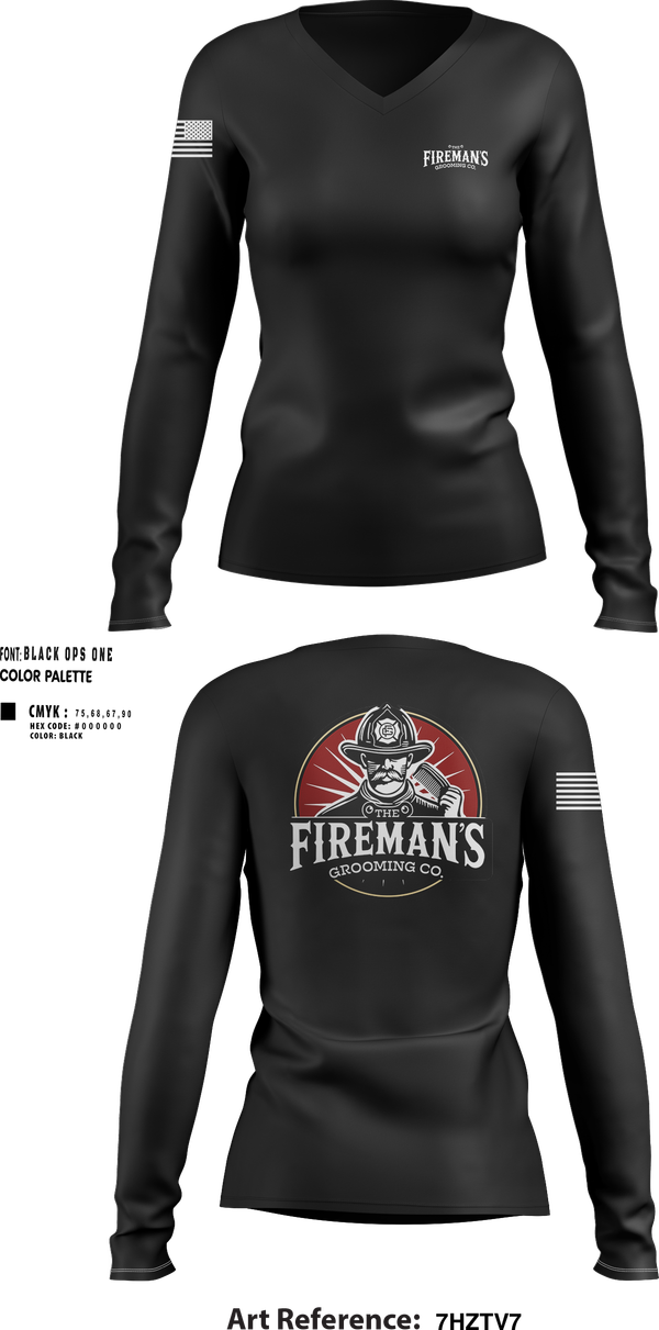 Womens Long Sleeve Vneck Shirt, The Fireman,s Grooming Co., , Teamtime, Team time, sublimation, custom sports apparel, team uniforms, spirit wear, spiritwear, sports uniforms, custom shirts, team store, custom team store, fundraiser sports, apparel fundraiser