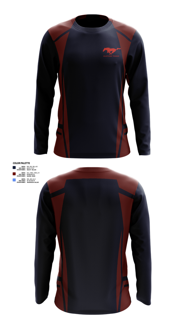 Long Sleeve Performance Shirt, Tulare Western Mustangs, Tennis, Teamtime, Team time, sublimation, custom sports apparel, team uniforms, spirit wear, spiritwear, sports uniforms, custom shirts, team store, custom team store, fundraiser sports, apparel fundraiser