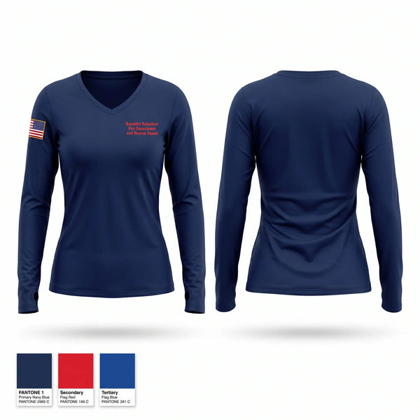 Womens Long Sleeve Vneck Shirt, Benedict Volunteer Fire Department and Rescue Squad, Fire Department, Teamtime, Team time, sublimation, custom sports apparel, team uniforms, spirit wear, spiritwear, sports uniforms, custom shirts, team store, custom team store, fundraiser sports, apparel fundraiser