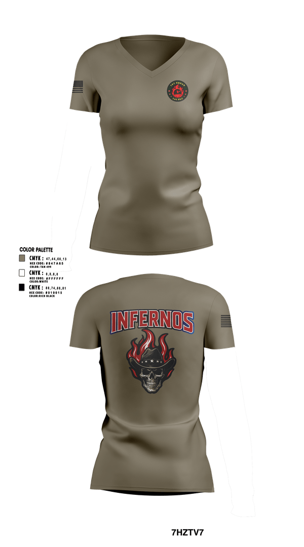 Womens Short Sleeve Vneck Shirt, 1st Squad Infernos, Army, Teamtime, Team time, sublimation, custom sports apparel, team uniforms, spirit wear, spiritwear, sports uniforms, custom shirts, team store, custom team store, fundraiser sports, apparel fundraiser