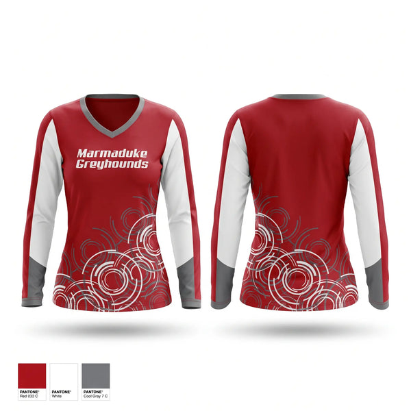 Womens Long Sleeve Vneck Shirt, Marmaduke Greyhounds, Softball, Teamtime, Team time, sublimation, custom sports apparel, team uniforms, spirit wear, spiritwear, sports uniforms, custom shirts, team store, custom team store, fundraiser sports, apparel fundraiser