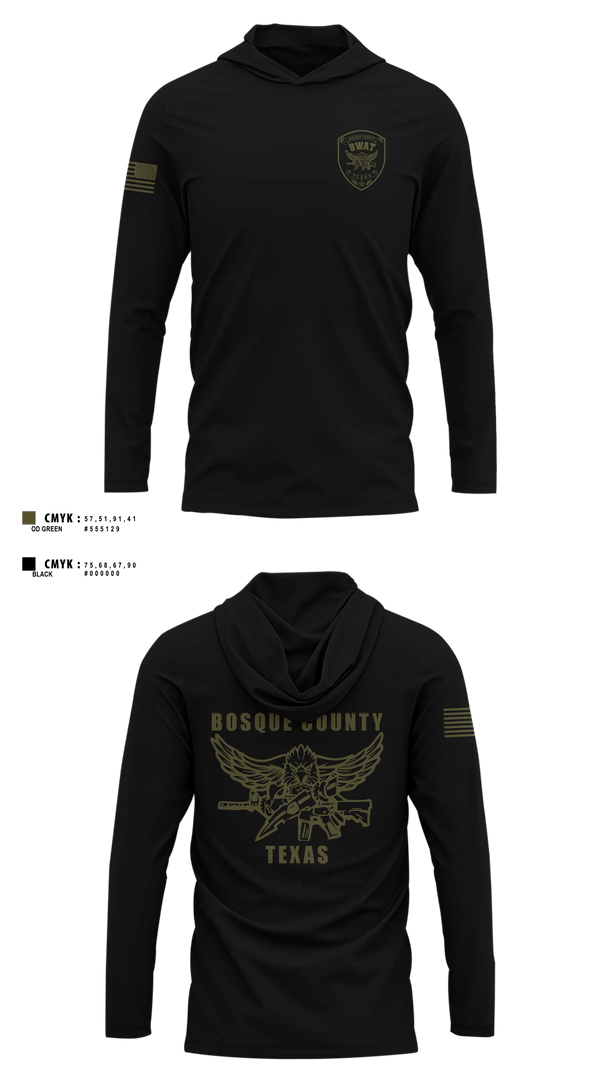 Long Sleeve hooded sunshirt, BOSQUE REGIONAL SWAT TEAM, Police, Teamtime, Team time, sublimation, custom sports apparel, team uniforms, spirit wear, spiritwear, sports uniforms, custom shirts, team store, custom team store, fundraiser sports, apparel fundraiser