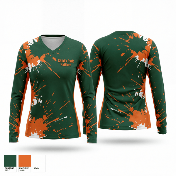 Womens Long Sleeve Vneck Shirt, Child's park rattlets, , Teamtime, Team time, sublimation, custom sports apparel, team uniforms, spirit wear, spiritwear, sports uniforms, custom shirts, team store, custom team store, fundraiser sports, apparel fundraiser