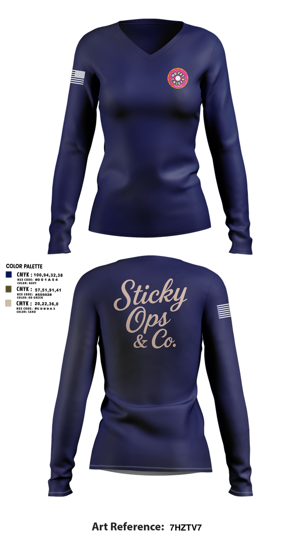 Womens Long Sleeve Vneck Shirt, STICKY OPS & CO., , Teamtime, Team time, sublimation, custom sports apparel, team uniforms, spirit wear, spiritwear, sports uniforms, custom shirts, team store, custom team store, fundraiser sports, apparel fundraiser