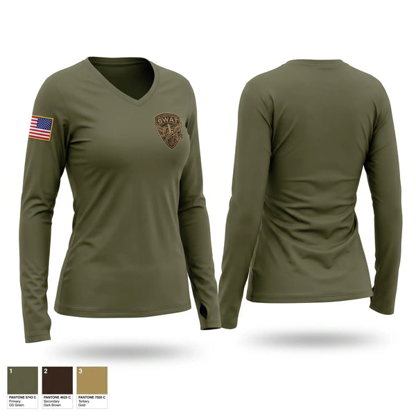 Womens Long Sleeve Vneck Shirt, Lee county swat, Police, Teamtime, Team time, sublimation, custom sports apparel, team uniforms, spirit wear, spiritwear, sports uniforms, custom shirts, team store, custom team store, fundraiser sports, apparel fundraiser