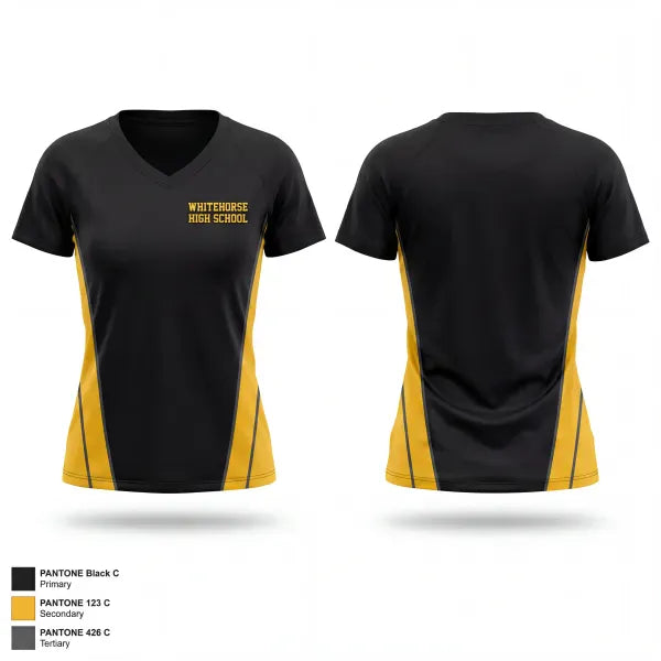 Womens Short Sleeve Vneck Shirt, Whitehorse High school, Track & Field, Teamtime, Team time, sublimation, custom sports apparel, team uniforms, spirit wear, spiritwear, sports uniforms, custom shirts, team store, custom team store, fundraiser sports, apparel fundraiser