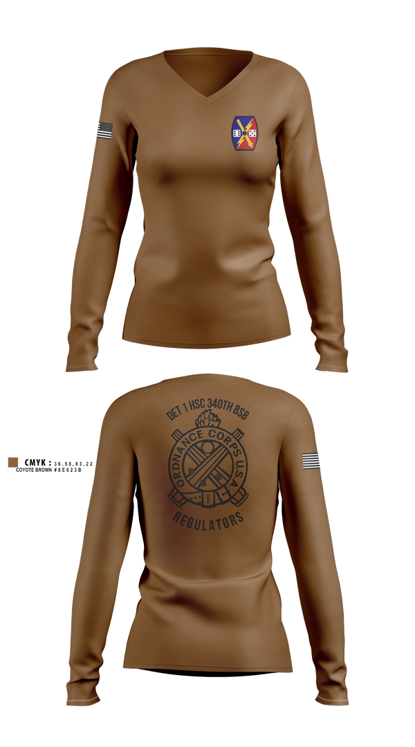 Womens Long Sleeve Vneck Shirt, DET 1 HSC 340TH BSB, Army, Teamtime, Team time, sublimation, custom sports apparel, team uniforms, spirit wear, spiritwear, sports uniforms, custom shirts, team store, custom team store, fundraiser sports, apparel fundraiser