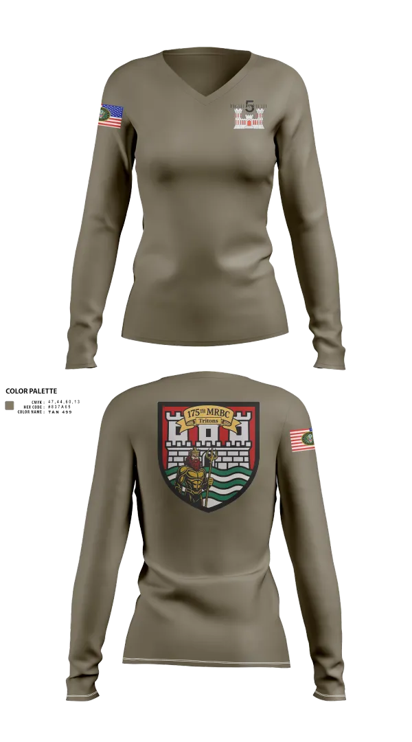 Womens Long Sleeve Vneck Shirt, 175th MRBC, , Teamtime, Team time, sublimation, custom sports apparel, team uniforms, spirit wear, spiritwear, sports uniforms, custom shirts, team store, custom team store, fundraiser sports, apparel fundraiser