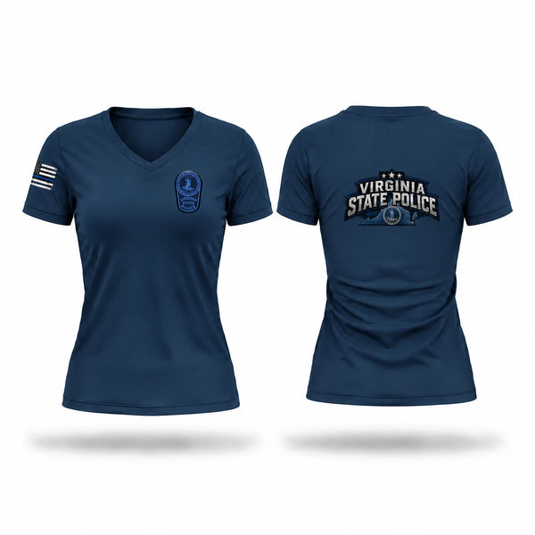 Womens Short Sleeve Vneck Shirt, Virginia State Police, Police, Teamtime, Team time, sublimation, custom sports apparel, team uniforms, spirit wear, spiritwear, sports uniforms, custom shirts, team store, custom team store, fundraiser sports, apparel fundraiser