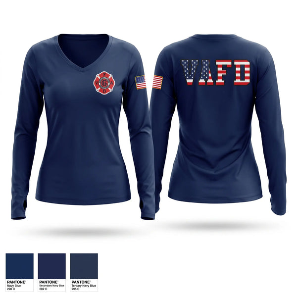 Womens Long Sleeve Vneck Shirt, Veterans Affairs, Fire Department, Teamtime, Team time, sublimation, custom sports apparel, team uniforms, spirit wear, spiritwear, sports uniforms, custom shirts, team store, custom team store, fundraiser sports, apparel fundraiser