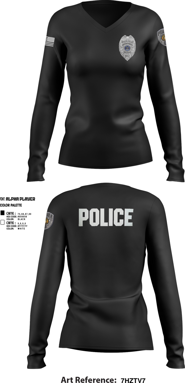 Womens Long Sleeve Vneck Shirt, Neosho Police, Police, Teamtime, Team time, sublimation, custom sports apparel, team uniforms, spirit wear, spiritwear, sports uniforms, custom shirts, team store, custom team store, fundraiser sports, apparel fundraiser