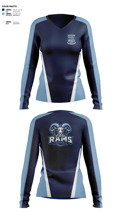Womens Long Sleeve Vneck Shirt, Kingdom Legacy Athletics Academy, , Teamtime, Team time, sublimation, custom sports apparel, team uniforms, spirit wear, spiritwear, sports uniforms, custom shirts, team store, custom team store, fundraiser sports, apparel fundraiser