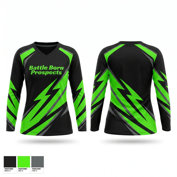 Womens Long Sleeve Vneck Shirt, Battle Born Prospects, Baseball, Teamtime, Team time, sublimation, custom sports apparel, team uniforms, spirit wear, spiritwear, sports uniforms, custom shirts, team store, custom team store, fundraiser sports, apparel fundraiser